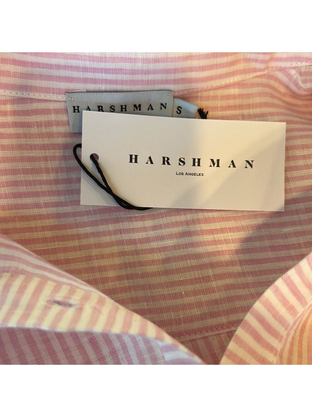 NWT Harshman Collette Shirt Pink Stripe 100% Linen Size Small - Picture 6 of 9